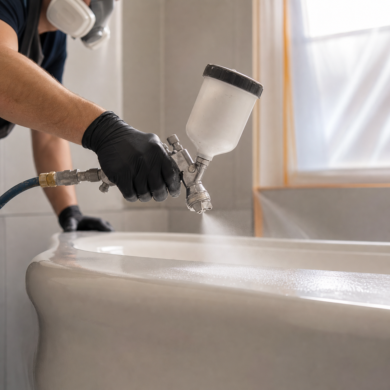 A pro spraying a factory-smooth refinished finish