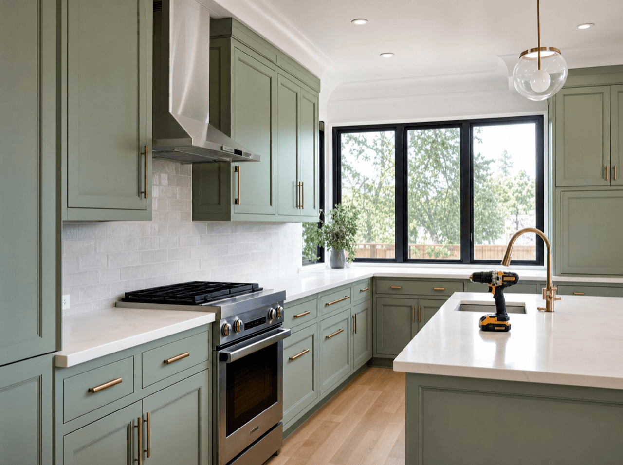 Newly installed kitchen cabinets
