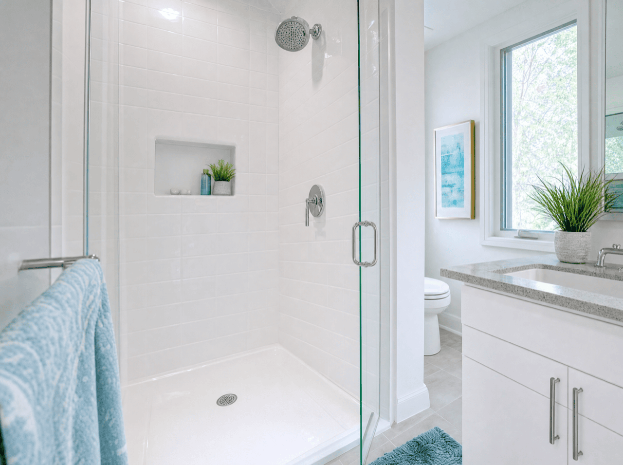 Refinished white tile shower