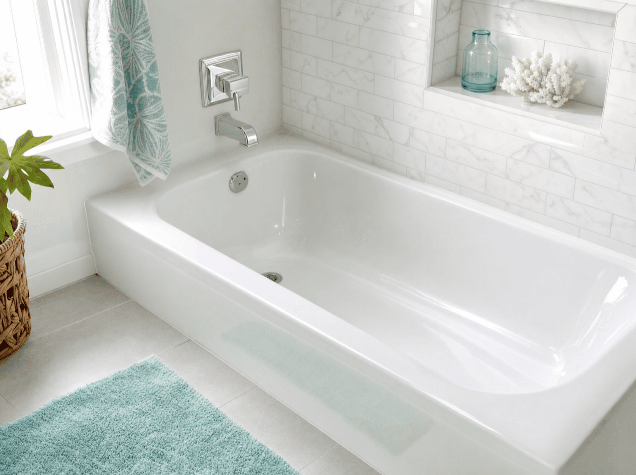 Refinished glossy white bathtub